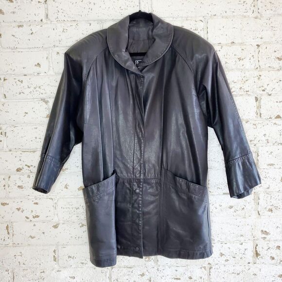 VTG Gino De Giorgio Black Leather Duster Jacket Oversize Fall Overcoat - Picture 1 of 12